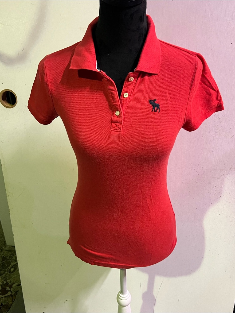 Abercrombie & Fitch Bright Red Short-Sleeve Polo